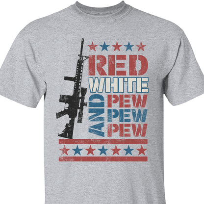 Red White and Pew Pew Pew Unisex Shirt | 4th of July Shirt | Retro America Patriotic Shirt Bright C1055