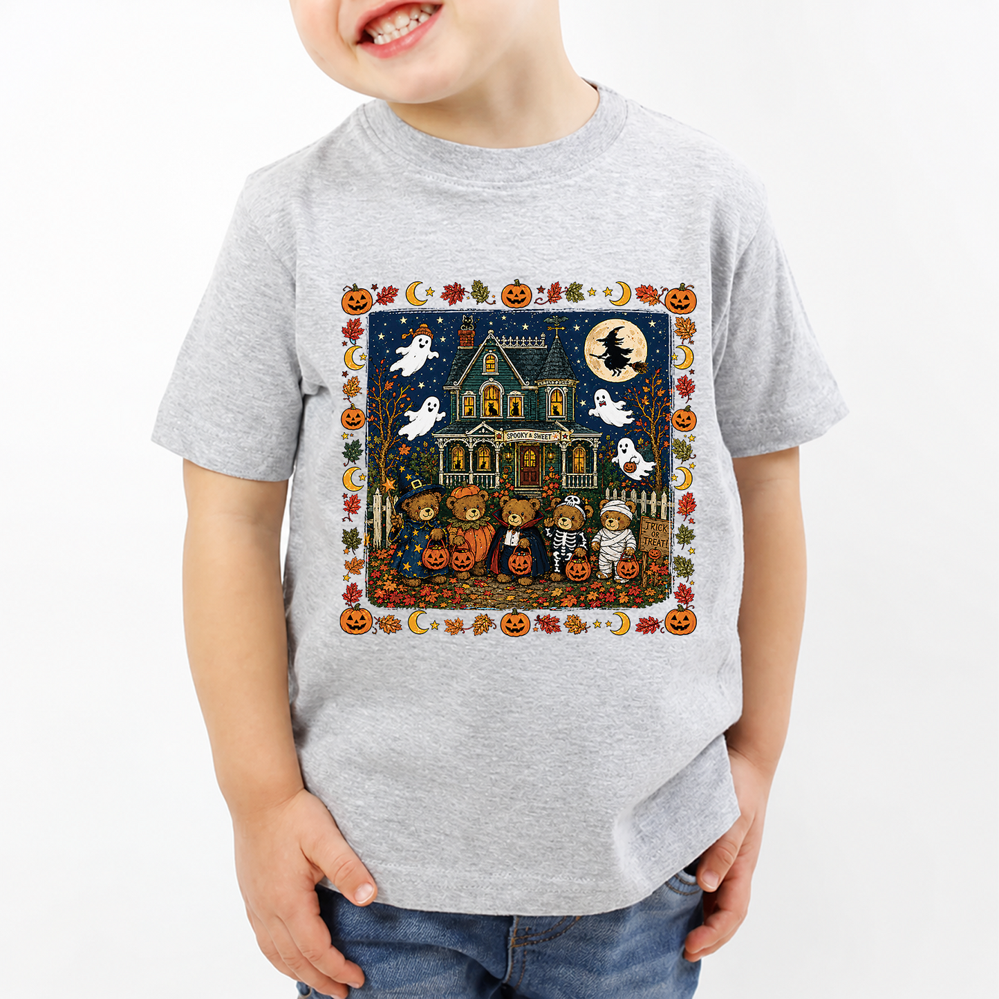 Vintage 90s Nostalgic Bears Halloween Graphic Kid Shirt, Retro Spooky Season Tee 685613