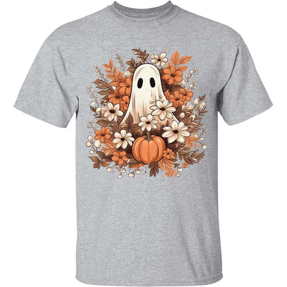 Fall Floral Ghost Halloween Shirt, Autumn Pumpkins Trendy Halloween Shirt 776V3