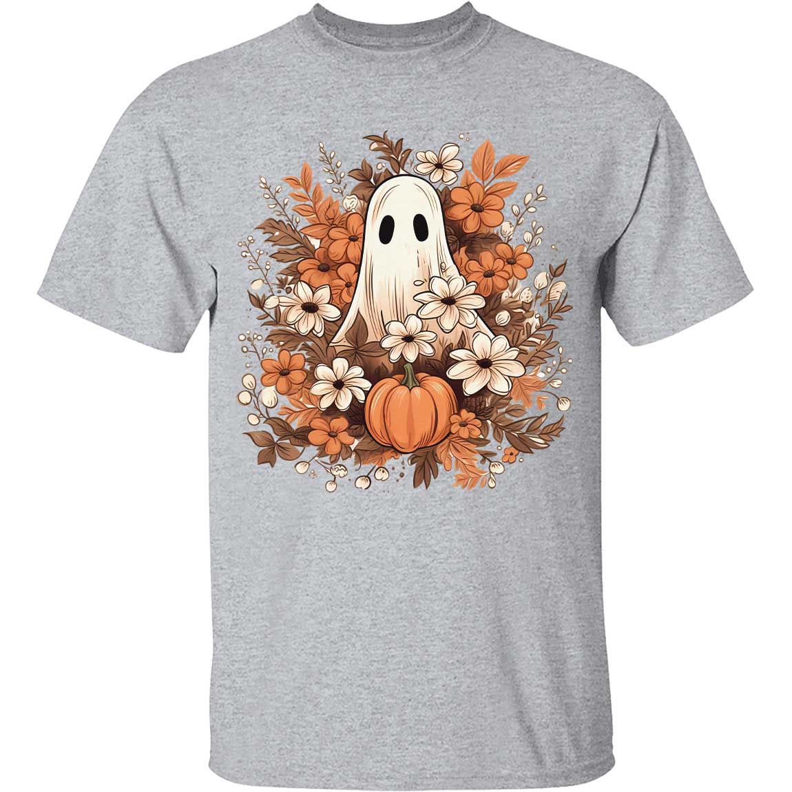 Fall Floral Ghost Halloween Shirt, Autumn Pumpkins Trendy Halloween Shirt 776V3