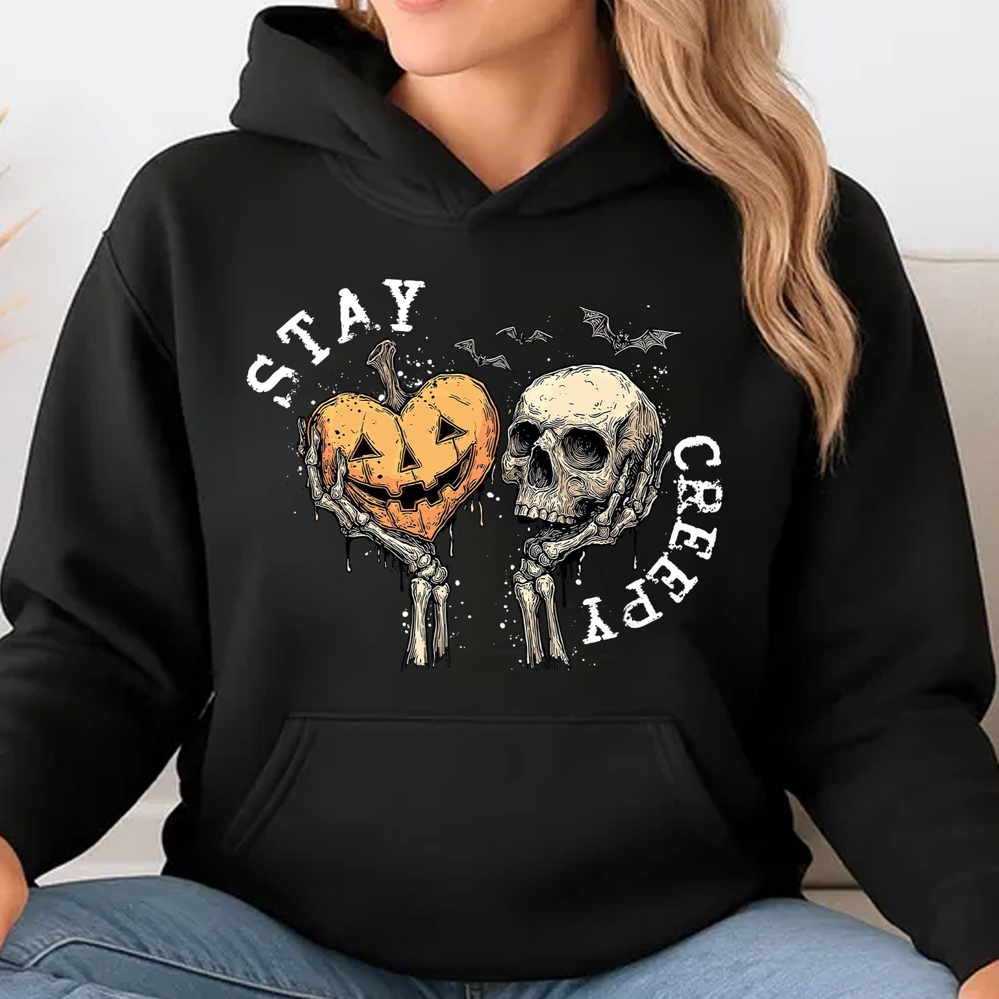 Funny Stay Creepy Dark Sweater | Cute Skeleton Hands Sweatshirt | Halloween Gift for Men & Women 685617
