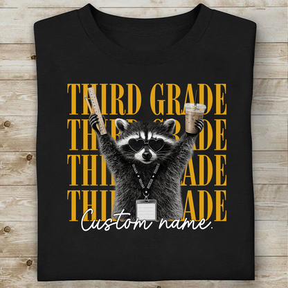 Personalized Grade Level Teacher Dark Shirt, Funny Raccoon Teacher Team Tee, Back To School Gift 685709