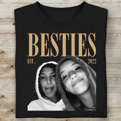Custom Photo Besties Dark Shirt, Personalized Vintage Friendship Tee, Birthday Gift For Friend 685599