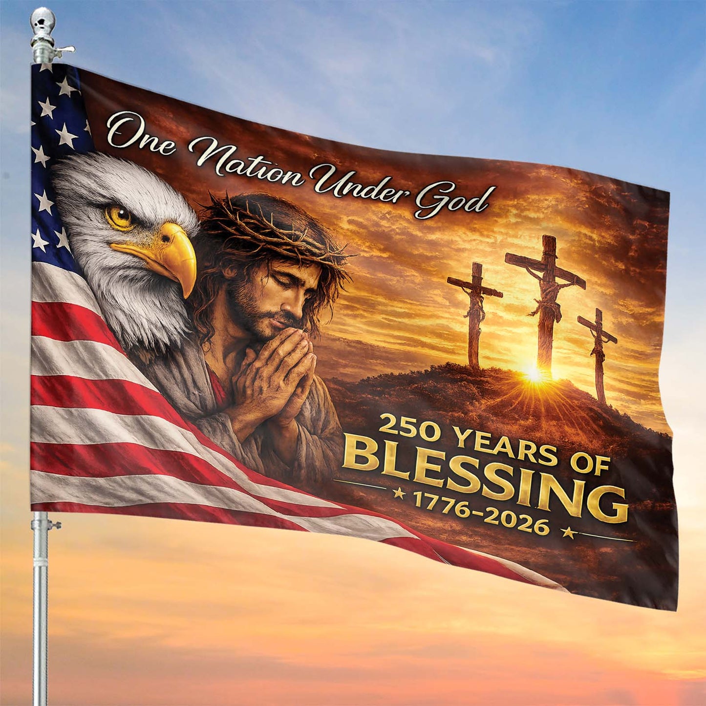 Custom Name 250 Years Of Blessing House Flag | One Nation Under God Christian Flag 684962