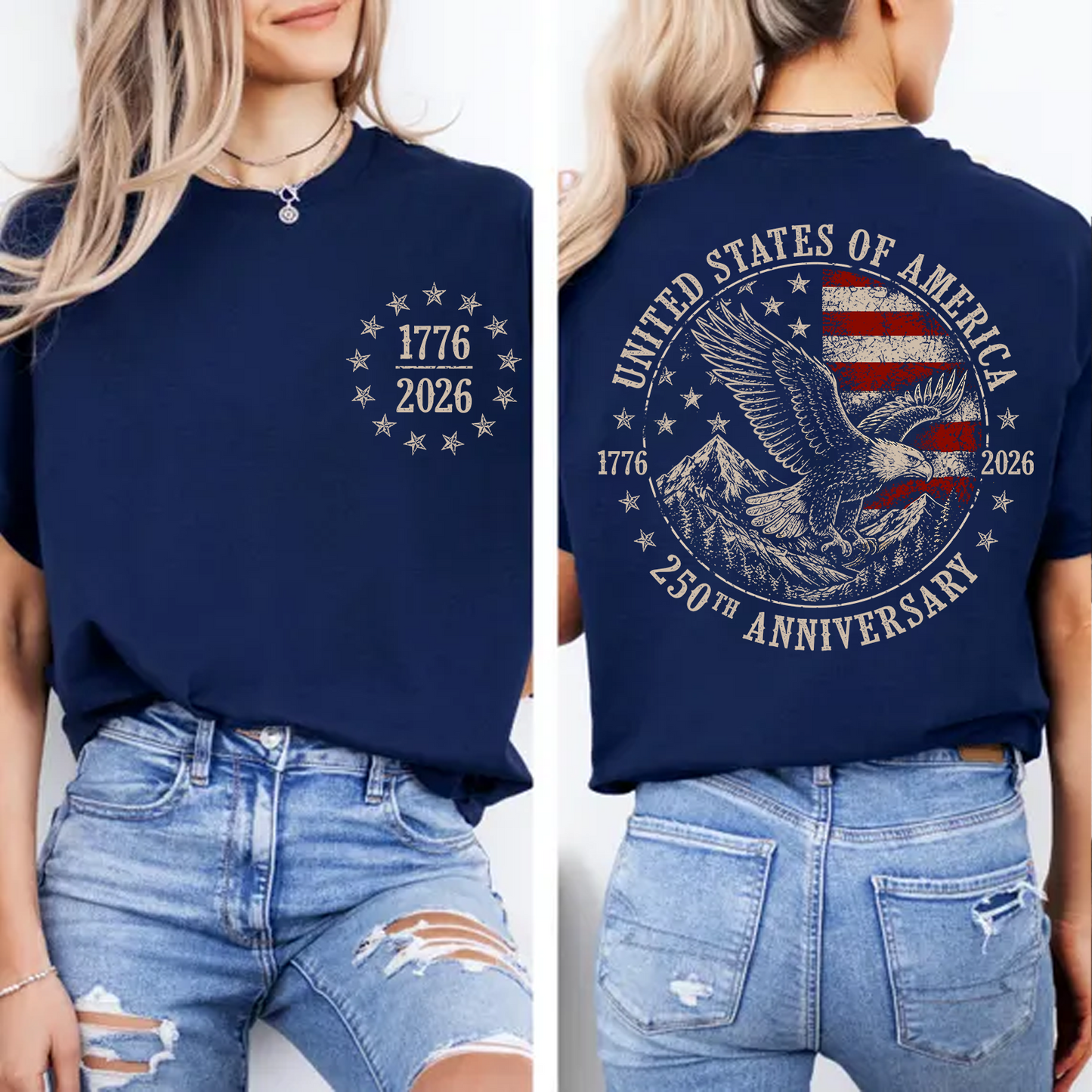 USA 250th Anniversary Pocket & Back Dark Shirt, Vintage Eagle Flag Tee, Patriotic 4th Of July Gift 685391