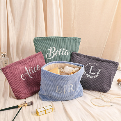 Personalized Corduroy Makeup Bag | Custom Name Makeup Bag Gift For Women | Mother's Day Gifts Bag 684741