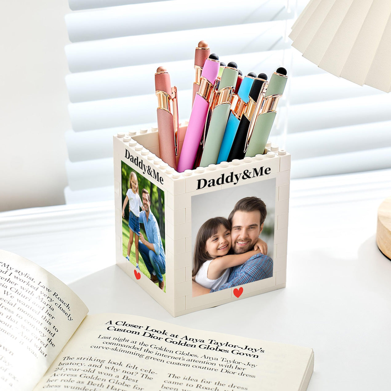 Custom Photo Daddy & Me Block Pencil Pot For Dad | Father’s Day Gift | Personalized Building Block Keepsake 685023