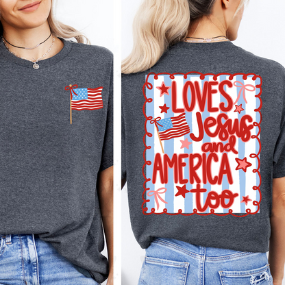 Loves Jesus And America Too Pocket & Back Dark Shirt, Patriotic 4th Of July Tee, Vintage Semiquincentennial Gift 685228