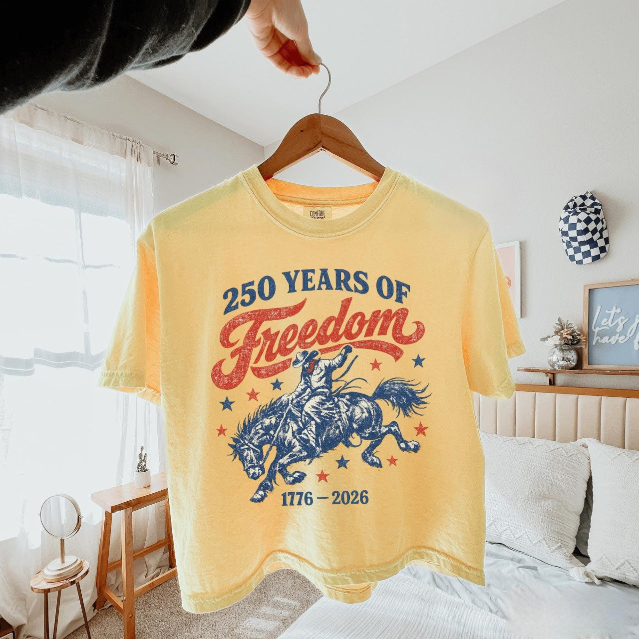 Retro 250 Years Of Freedom Crop Top, America 1776-2026 Cowgirl Shirt, Patriotic Fourth Of July Tee 685283