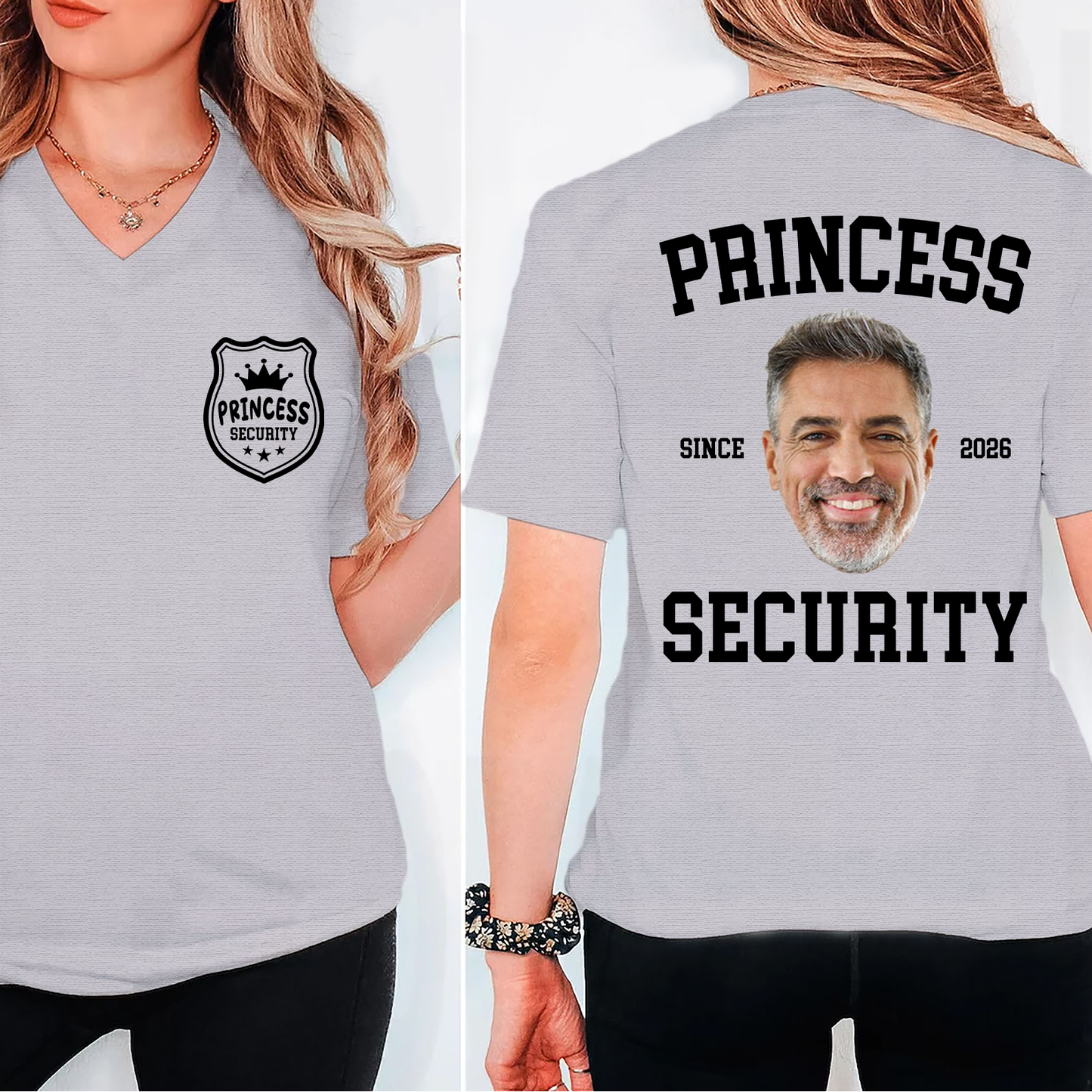 Custom Photo Princess Security Pocket & Back Bright Shirt | Personalized T-Shirt Gift For Father's Day 684680