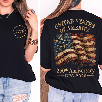 USA 250th Anniversary Pocket & Back Dark Shirt, Vintage USA Flag Tee, Patriotic 4th Of July Gift 685404