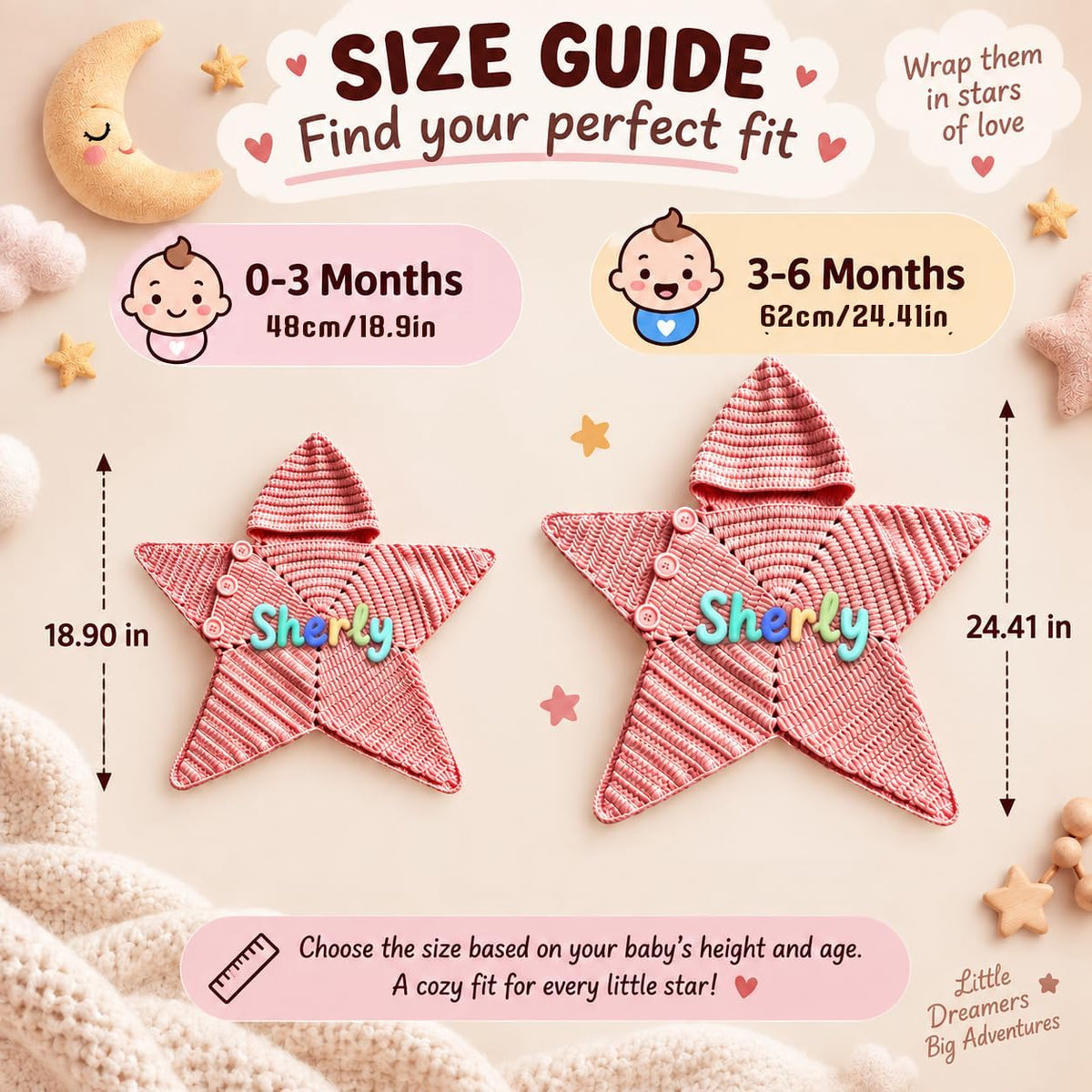 Custom Name Starfish Baby Bodysuit, Hand Crochet Hooded Swaddle Sleep Sack, Personalized Gift For Newborn 686554 WFD