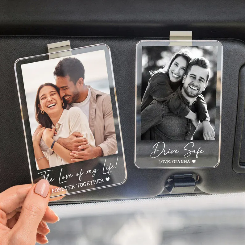 Personalized Drive Safe I Love You Car Visor Clip, Custom Photo Acrylic Visor Gift For Boyfriend, Husband 685140