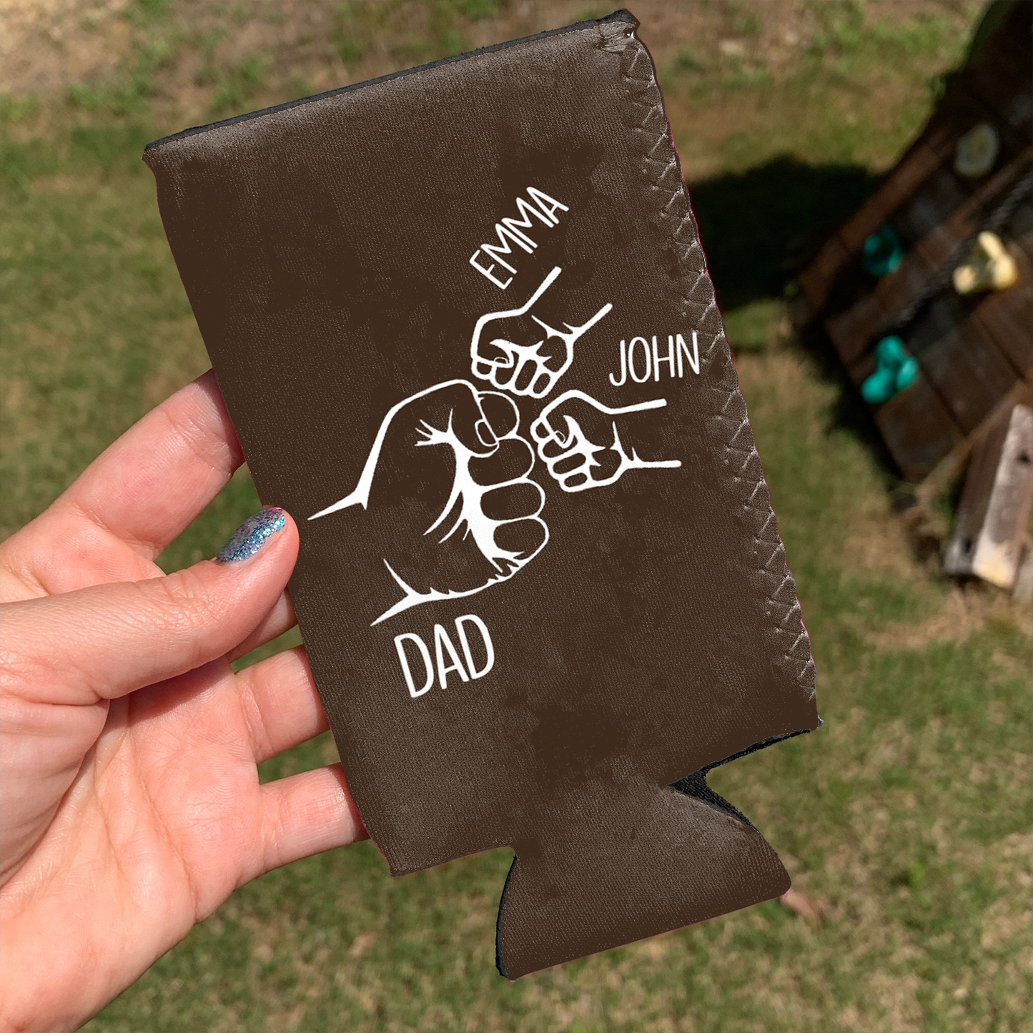 Dad Fist Bump Can Cooler | Personalized Father's Day Gift With Kids Names | Can Sleeve Gift For Dad 684994