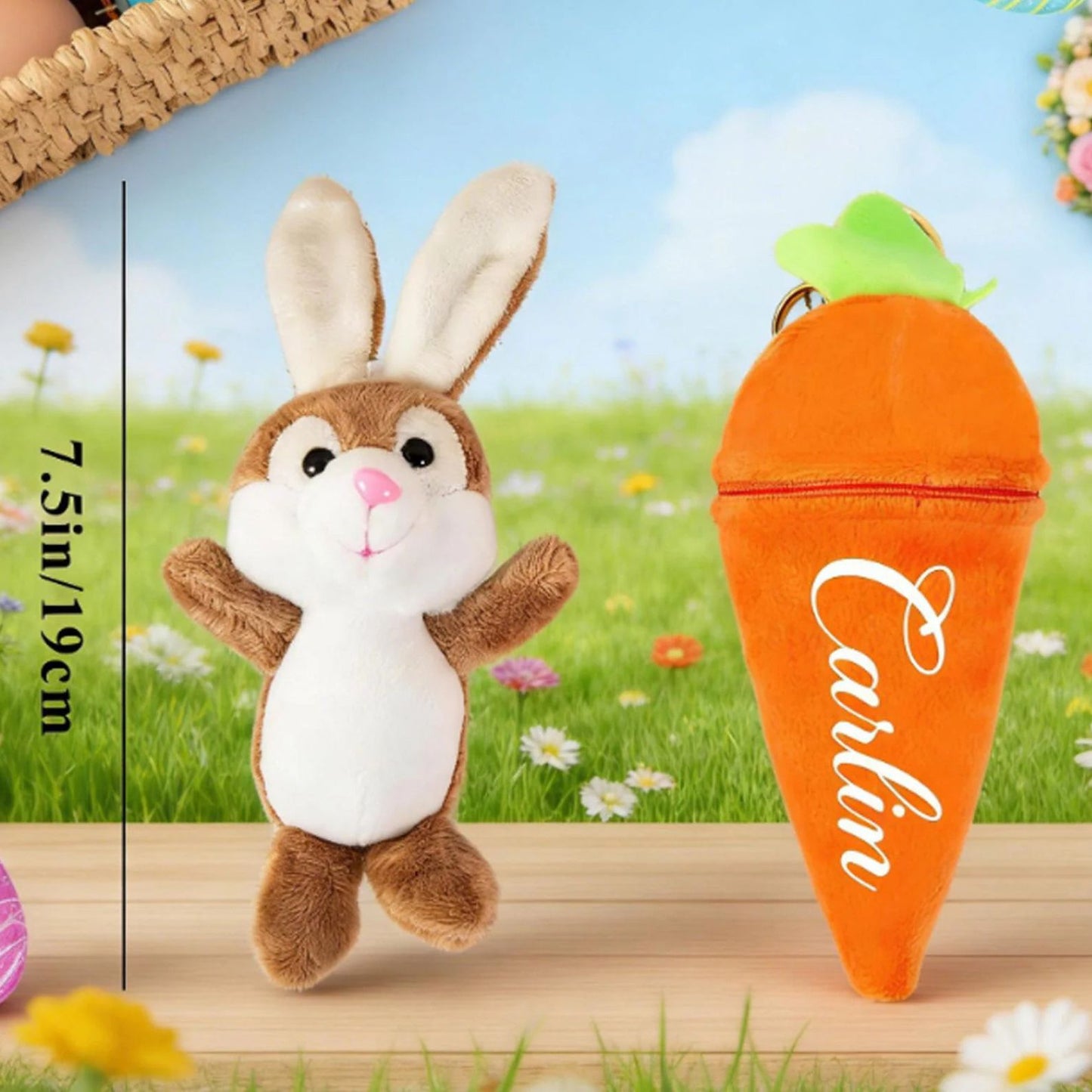 Personalized Bunny Rabbit Plush Keychain | Custom Stuffed Animal | Reversible Carrot Bunny Keychain | Easter Gift 684377