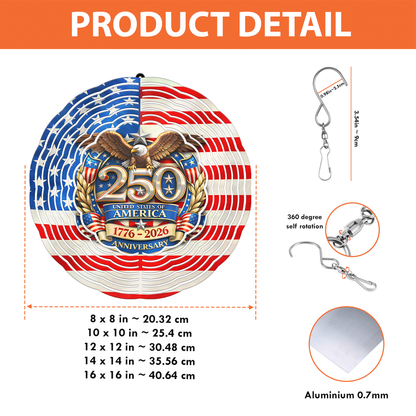 USA 250 Years Anniversary Wind Spinner | Patriotic Wind Spinner | Garden Decor 684529