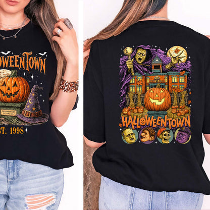 Halloweentown Est 1998 Front And Back Dark Shirt, Halloween Unisex Graphic T-Shirt 685680