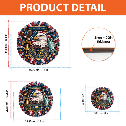 3D Effect Eagle Wreath 250 Years Anniversary Wooden Sign | Patriotic Wood Sign | Happy 250th USA Decor 684532