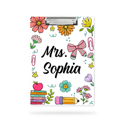 Custom Teacher Name Clipboard, Personalized Back To School Floral Clipboard, Teacher Appreciation Gift 685524