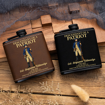 Descendant Of A Patriot Flask, Personalized Leather Flask, 250 Years Of America Gift 684596