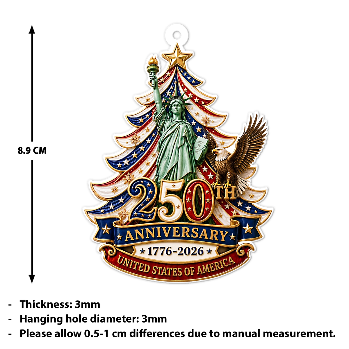 USA 250th Anniversary Acrylic Ornament, 1776-2026 Patriotic Christmas Ornament 686112