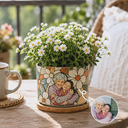 Personalized Photo Planter Pot, Custom Stained Glass Mosaic Ceramic Plant Pot, Unique Gift for Mom Grandma 686849 WFD