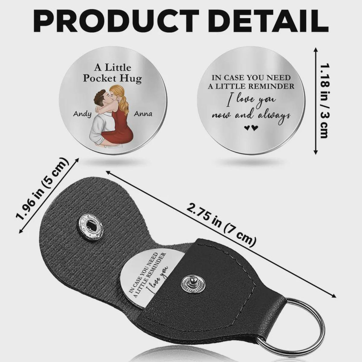 Personalized "A Little Pocket Hug" Coin | Custom Couple Graphic Leather Keychain Pouch 686577 WFD