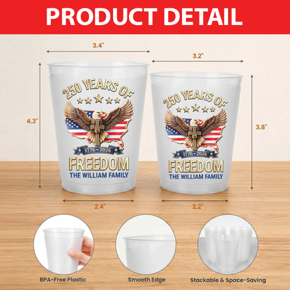 Personalized USA 250 Years Of Freedom Frosted Cups, 1776–2026 Eagle Party Cups, Custom Family Name Cups 684886