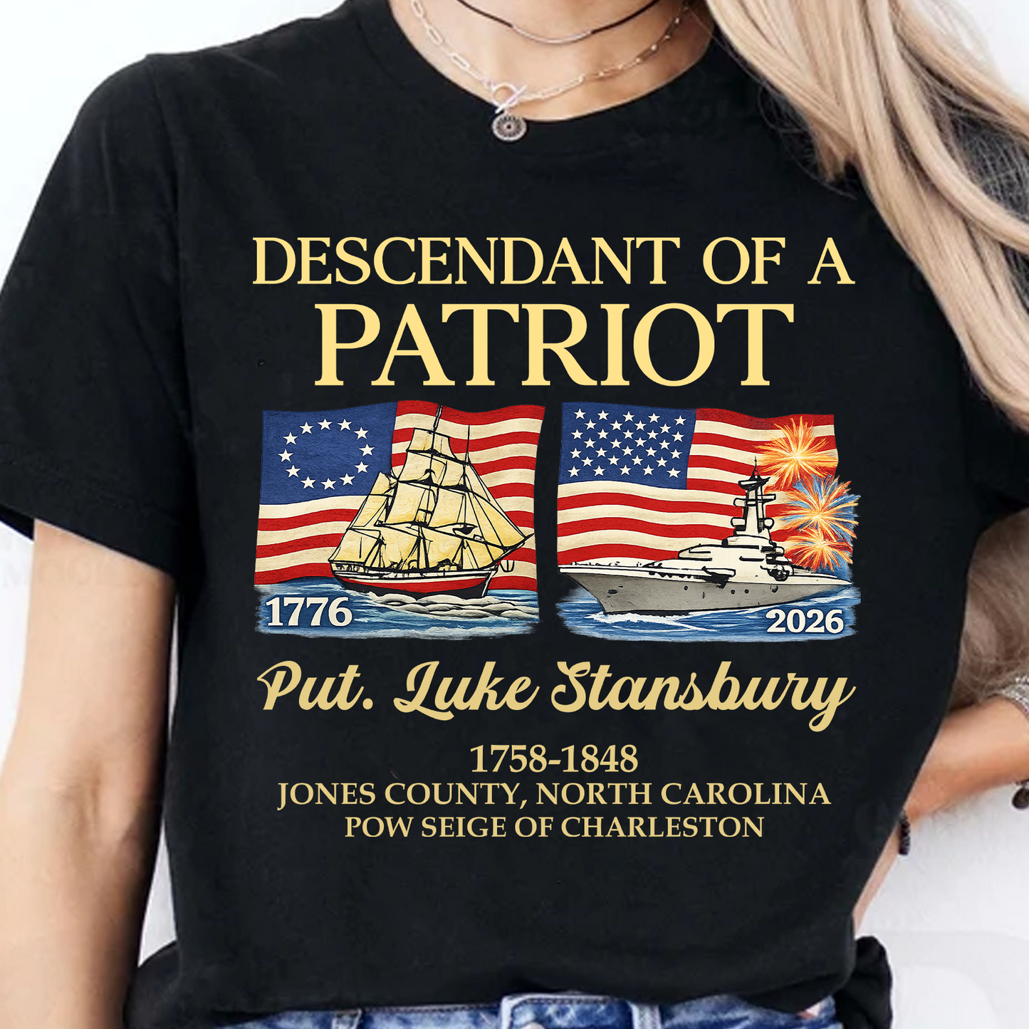 Custom Name Descendant Of A Patriot Dark Shirt | Patriotic Tee Gift For 250 Years Anniversary 684614