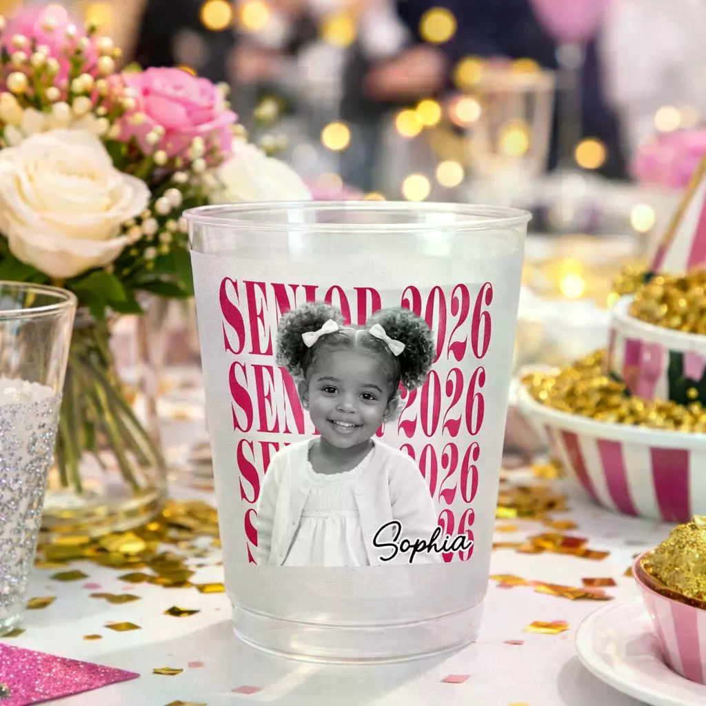 Custom Vintage Childhood Photo Senior 2026 Frosted Cups, Personalized Party Cups, Funny High School Grad Gift 684832