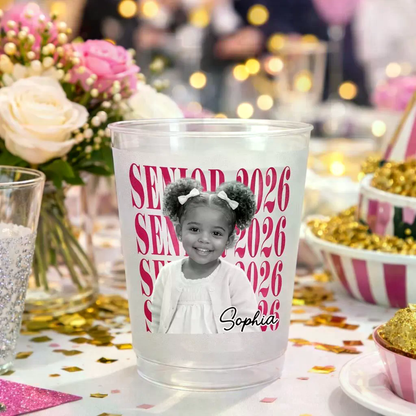 Custom Vintage Childhood Photo Senior 2026 Frosted Cups, Personalized Party Cups, Funny High School Grad Gift 684832