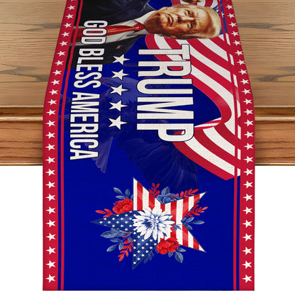 Trump God Bless America Table Runner | Trump Flag 4th Of July | Independence Day Table Runner For Kitchen 682351 - GOP