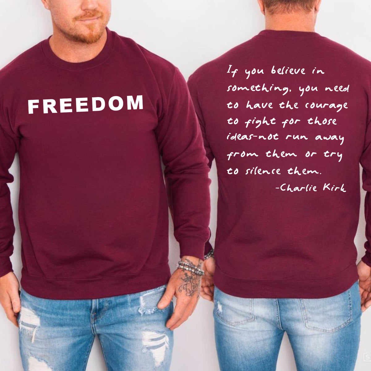 Red Charlie Kirk FREEDOM Shirt | Charlie Kirk Quote Red Shirt | We Wear Red Charlie Kirk Birthday October 14 | Red Front & Back Shirt 683081