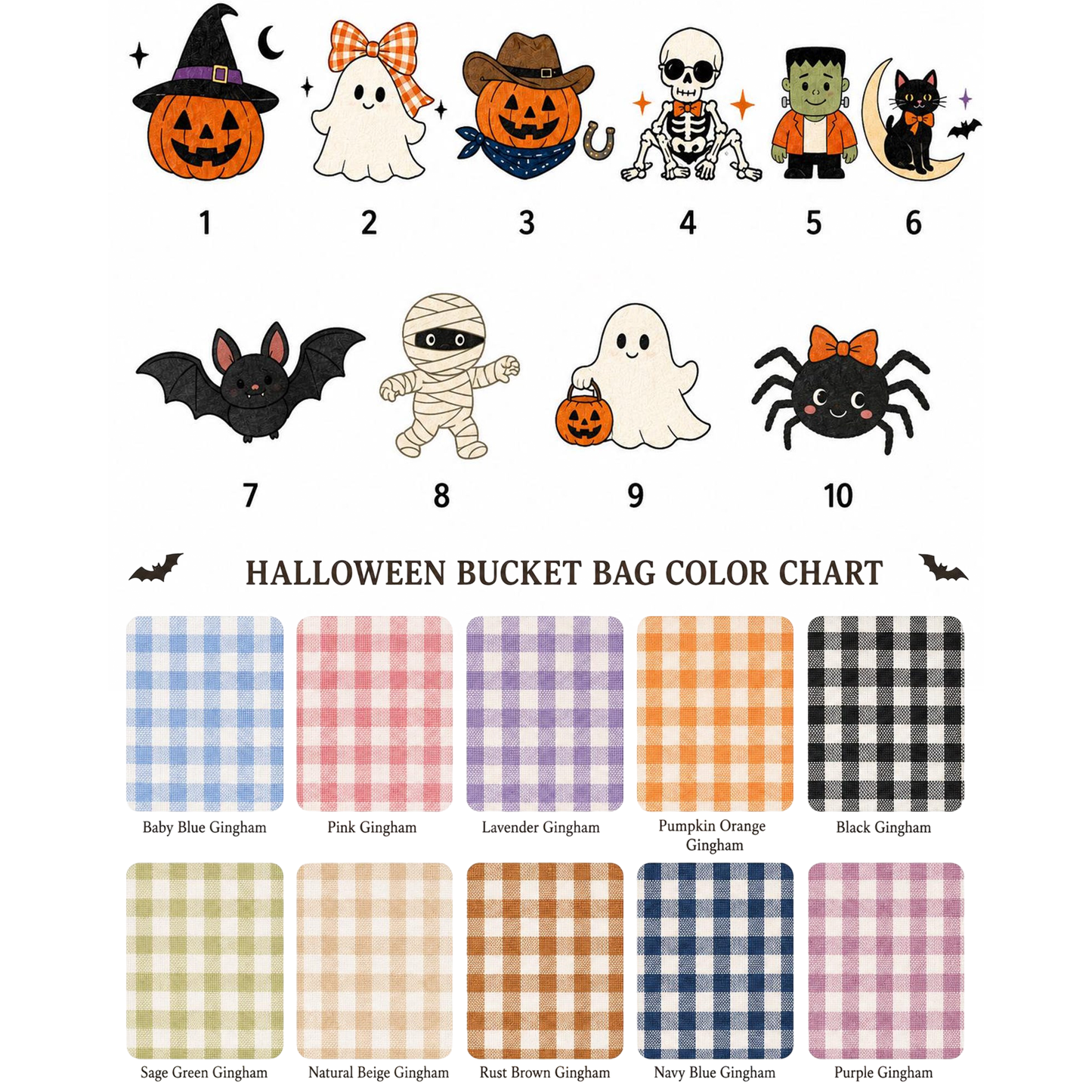 Personalized Halloween Basket For Kids, Custom Name Trick Or Treat Bucket, Embroidered Gingham Candy Bucket 686181 WFD