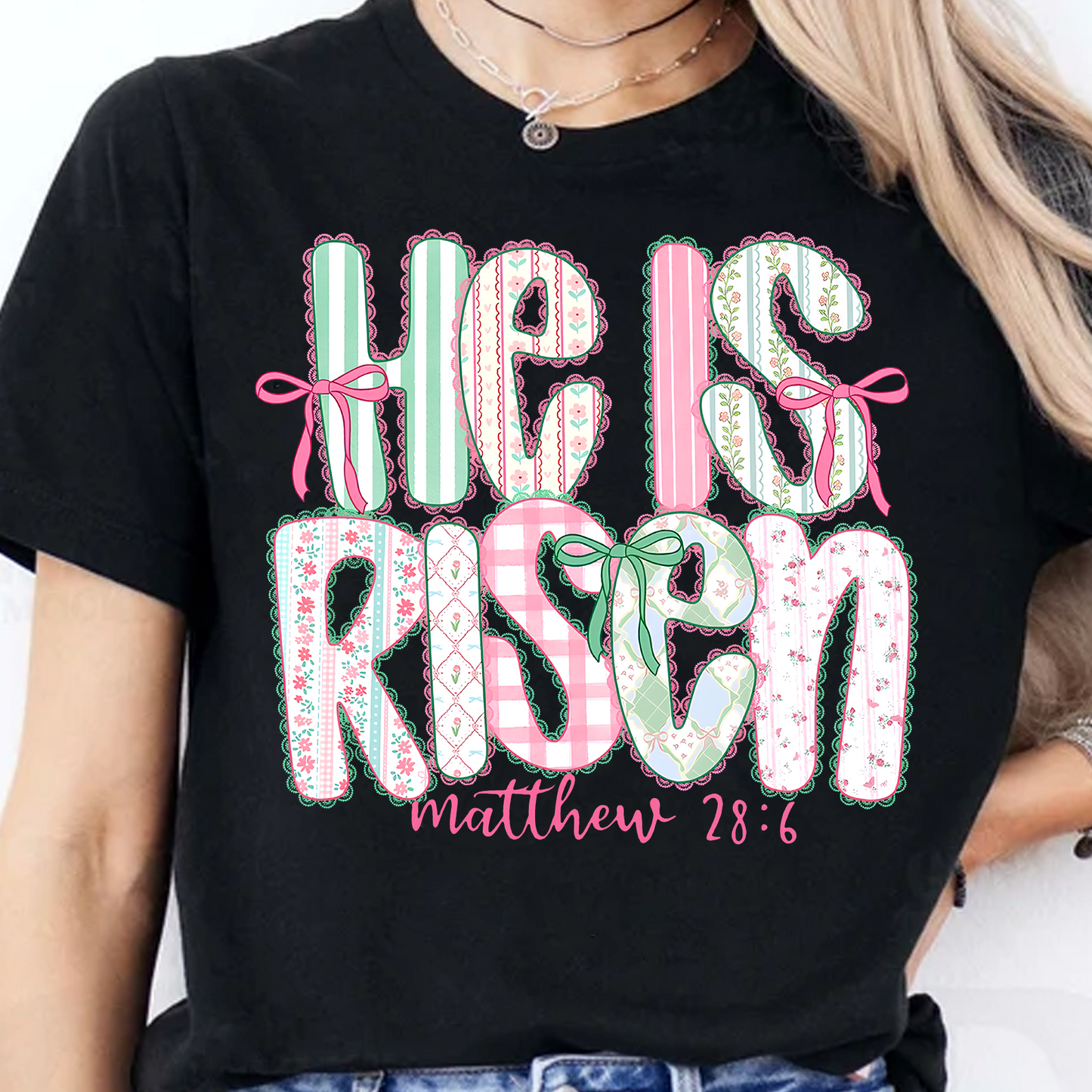 He Is Risen Coquette Lace Dark Shirt | Easter Day T-Shirt 684440