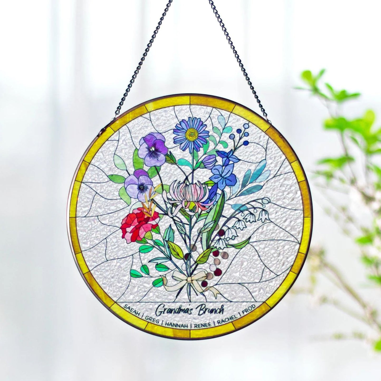 Family Flower Bouquet Suncatcher | Personalized Suncatcher | Birth Month Flowers Window Hanging 684793