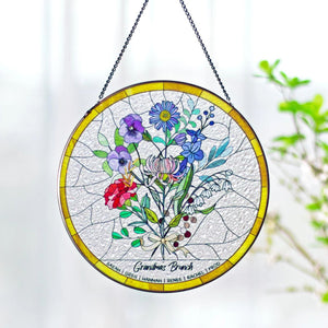Family Flower Bouquet Suncatcher | Personalized Suncatcher | Birth Month Flowers Window Hanging 684793