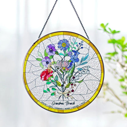 Family Flower Bouquet Suncatcher | Personalized Suncatcher | Birth Month Flowers Window Hanging 684793