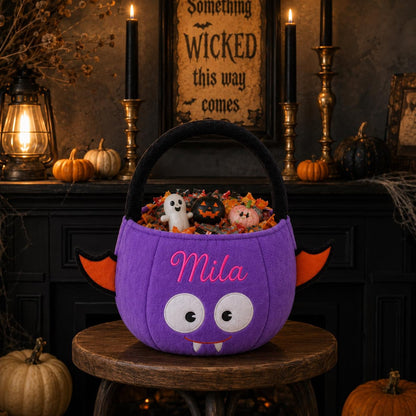 Personalized Halloween Trick Or Treat Candy Bucket, Custom Embroidered Plush Pumpkin Basket 686280 WFD