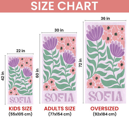 Personalized Retro Beach Towel With Name, Groovy Vibes Beach, Retro Floral Towel 684830