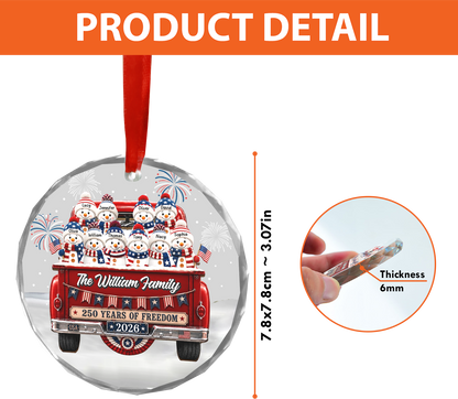 Personalized Snowman 250 Years Of Freedom Glass Ornament, Custom Name Christmas Ornament 685951