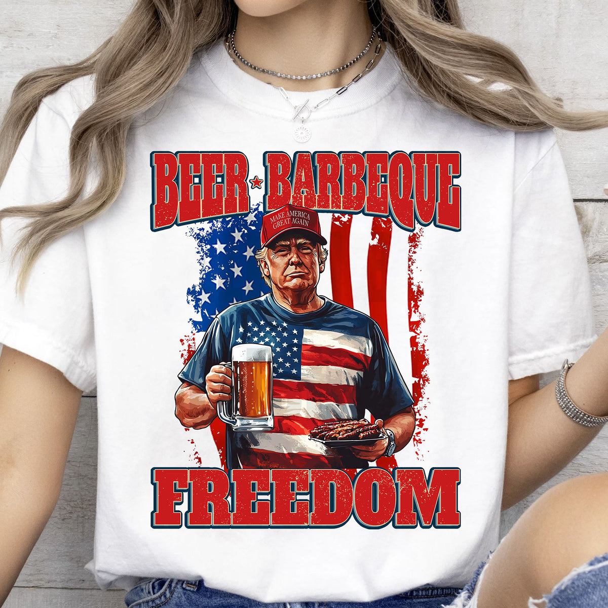 Beer BBQ Freedom Shirt | President Trump T-Shirt | Patriotic Flag Shirt | Independence Day Tee 682425 - GOP