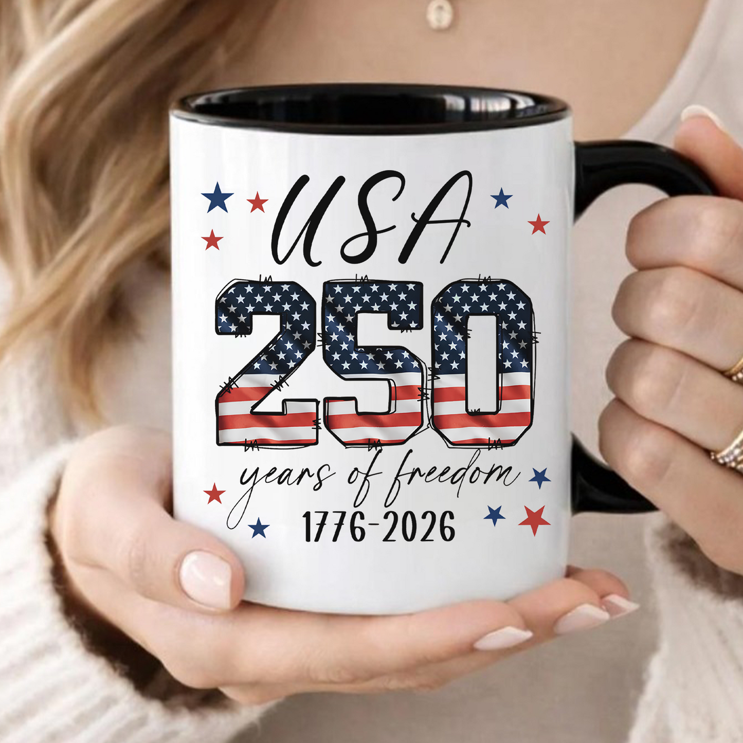 USA 250 Years Of Freedom Mug | Patriotic 4th Of July Coffee Cup | Independence Day White Mug Accent Mug 684774