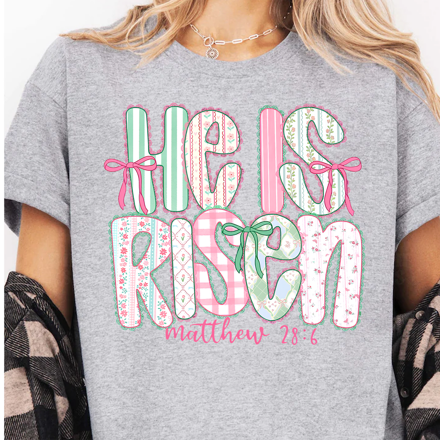 He Is Risen Coquette Lace Bright Shirt | Easter Day T-Shirt 684440