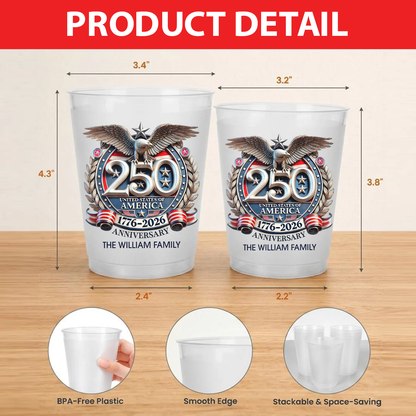 Personalized Freedom 250 Years Anniversary Frosted Cups, 1776–2026 Party Cups, Custom Family Name Cups 684884