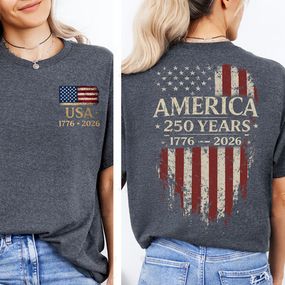 America 250 Years Anniversary Pocket & Back Dark Shirt, Patriotic 4th Of July Tee, Vintage Semiquincentennial Gift 685179