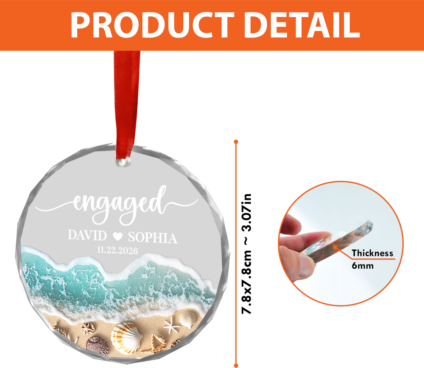 Personalized Beach Engaged Glass Ornament, First Christmas Engaged Gift, Couple Christmas Keepsake Gift 685766