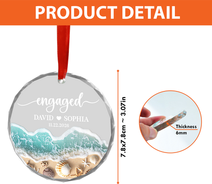 Personalized Beach Engaged Glass Ornament, First Christmas Engaged Gift, Couple Christmas Keepsake Gift 685766