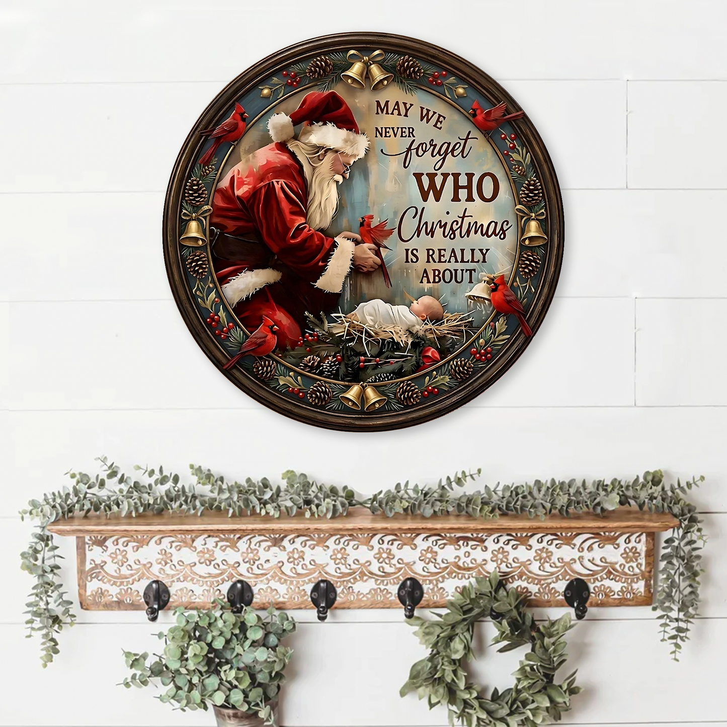 "Never Forget Who Christmas Is Really About" Santa Wooden Sign, Christian Home Decor 685962