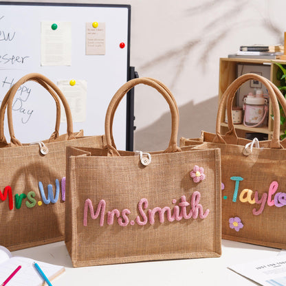 Custom Crochet Teacher's Name Tote Bag | Personalized Back To School Bag | Teacher Appreciation Gift 685299